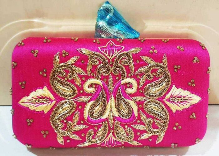 Pink Box Clutch with Gold Zardozi Embroidery - Image 2