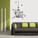 Waterproof Bird Cage Design Decorative Wall Sticker Black 60x100 centimeter SYW-125
