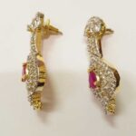 Earrings with Zircons and Ruby Pink Semiprecious stone