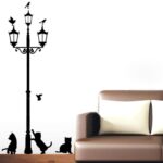 Lamp Post with Cats Wall Decal 100x80 cm