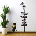 Directional Lamp Post and Cat Wall Decal 100x40 cm