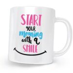 Start Your Morning With A Smile Printed Coffee Mug White/Pink/Black - 11 Oz