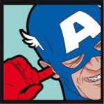 Captain America Superhero Ear Pop Art Wall Poster With Frame - 40 x 40 cm