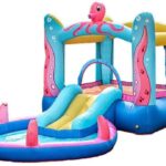 Inflatable Jumping Bouncy Castle with Slide and Play Pool with Air Blower - 180*380*200 cm