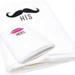 Premium Embroidered His & Hers Bath Towel Set of 2 -70 x 140 cm