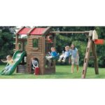 Outdoor Swings Slide Treehouse Set with Basketball Toss - Image 4