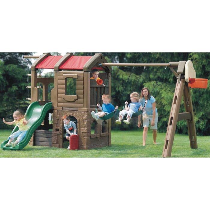 Outdoor Swings Slide Treehouse Set with Basketball Toss - Image 4