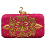 Pink Box Clutch with Gold Zardozi Embroidery