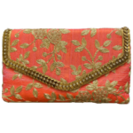 Soft Clutch Bag with Gold Leaf and Stone Embroidery Work - Pink