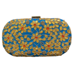 Turquoise Blue Box Clutch with Gota Embroidery