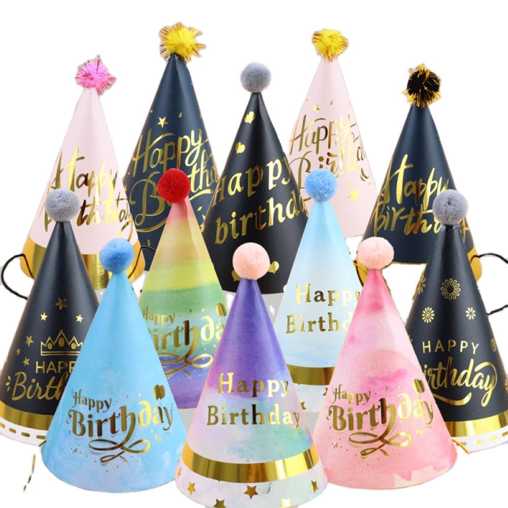HBDHAT8 (1) 8 Pcs Happy Birthday Party Hat Set - Mix Colours - Image 1