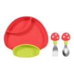 Silicone Baby Plate & utensils Feeding Set - Red