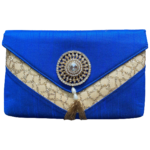 Soft Clutch Bag with Gold and Stone Work - Blue
