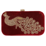 Red Peacock Embroidered Clutch Bag