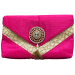 Soft Clutch Bag with Gold and Stone Work - Pink