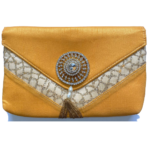 Soft Clutch Bag with Gold and Stone Work - Yellow