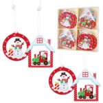 Wooden Christmas Tree Hanging Ornaments - 12 Pc