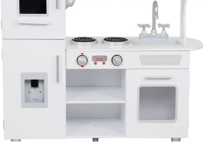 Wooden Kitchen Toys for Kids, White, 7pcs Utensils included, With Light and Sound - Image 4