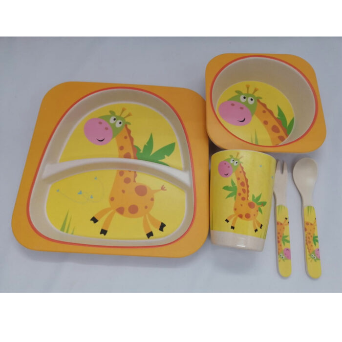 5Pcs/Set Bamboo Kids Dinnerware Set - Giraffe Tableware - Image 4