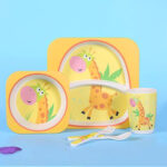 5Pcs/Set Bamboo Kids Dinnerware Set - Giraffe Tableware - Image 3
