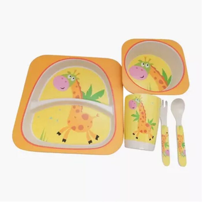 5Pcs/Set Bamboo Kids Dinnerware Set - Giraffe Tableware - Image 2