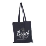 Black Cotton Flat Tote Sustainable Bag (Beach Vibes) 38x42 cm