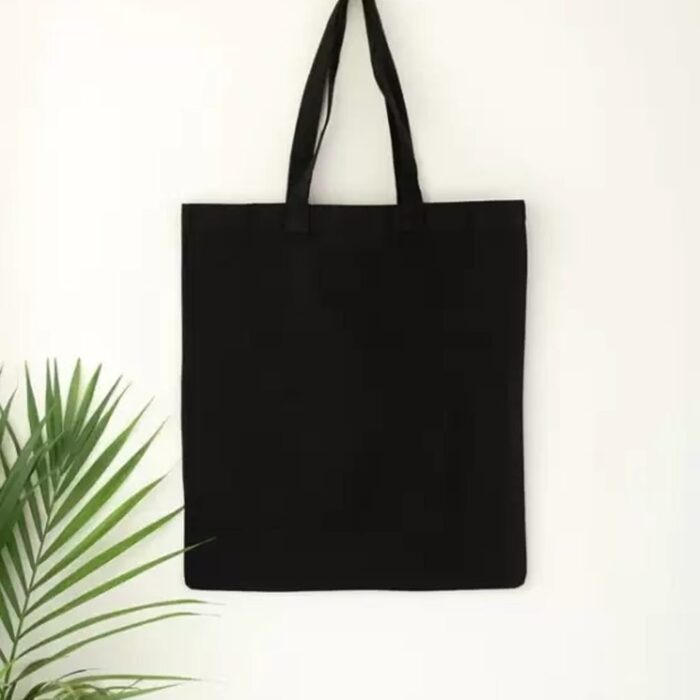 Black Cotton Flat Tote Sustainable Bag (Plain) 38 x 42 cm - Image 2