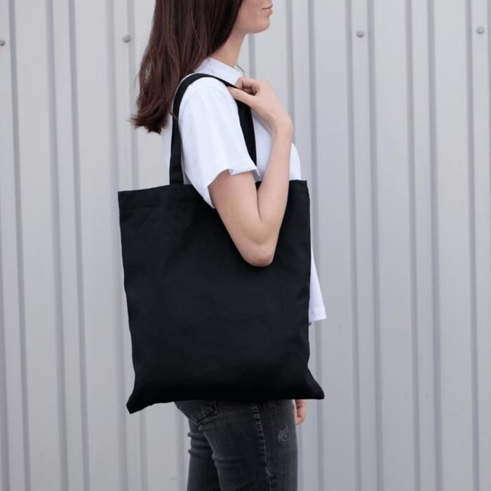 Black Cotton Flat Tote Sustainable Bag (Plain) 38 x 42 cm - Image 3