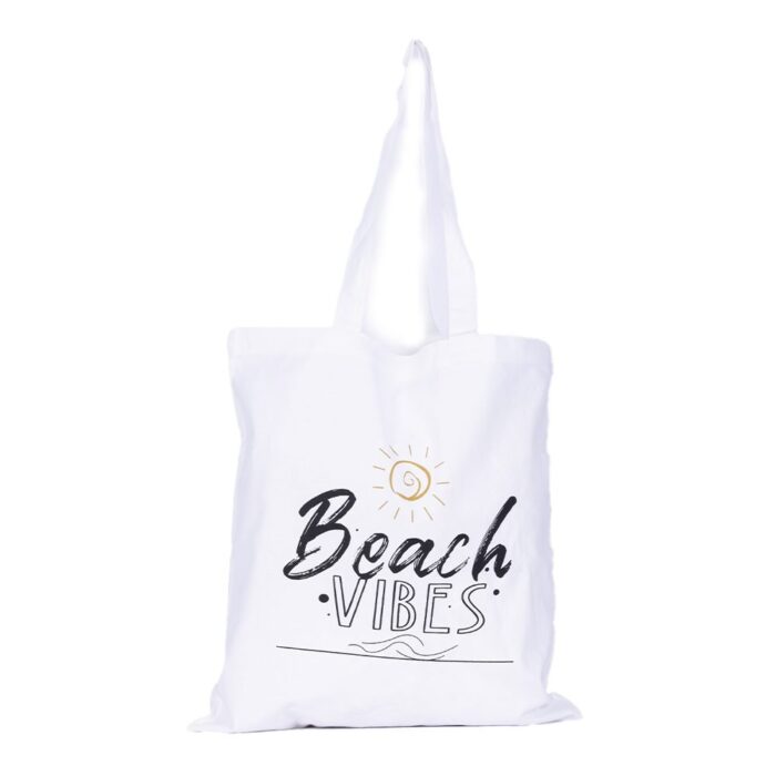 White Cotton Flat Tote Sustainable Bag (Beach Vibes) 38 x 42 cm - Image 2