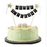 Black & Golden Glitter Happy Birthday Cake Topper For Birthday Decoration