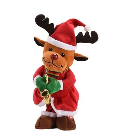 Musical Toy Dancing Singing Santa Claus Doll Christmas Figure (Saxophone Reindeer)