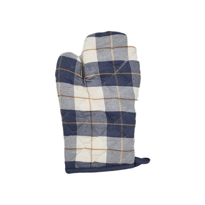 Orchard Gloves And Pot Holder- Denim Blue And Caramel Checks - Image 2