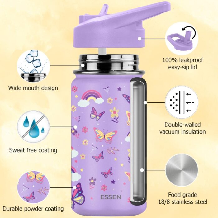 Essen Stainless Steel Water Bottle - Butterfly 414ml - Image 3