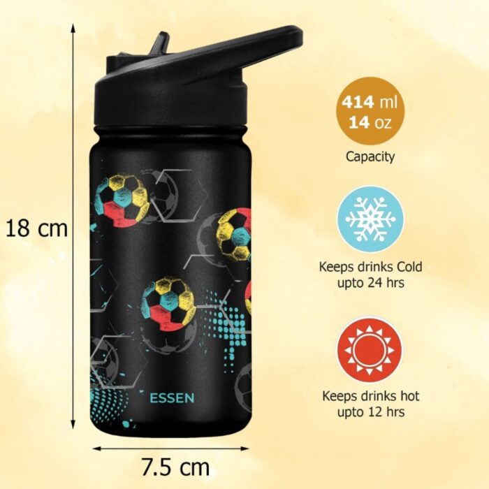 Essen Stainless Steel Water Bottle - Football 414ml - Image 2