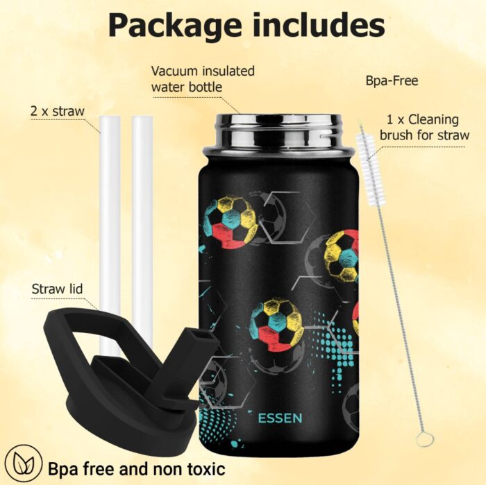 Essen Stainless Steel Water Bottle - Football 414ml - Image 5