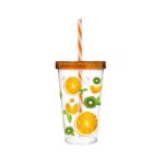 Herevin Decorated Tumbler With Straw - Orange 660 CC