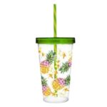 Herevin Decorated Tumbler With Straw - Pink Pineapple 660 CC