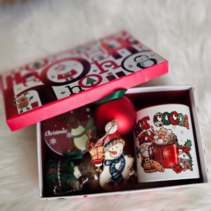 Gift Hamper with Cacao Mug, Chocolate Brownie, Marhmellows, Bauble and Decorations in a Box - Image 2