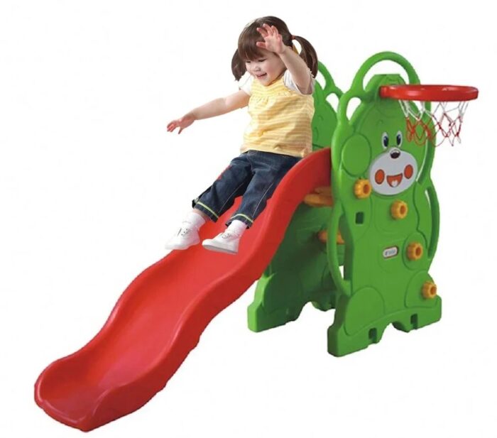 Kids Bear Green Slide & Basketball Rack for Indoor or Outdoor - Image 3