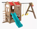 Outdoor Swings Slide Treehouse Set with Basketball Toss - Image 2