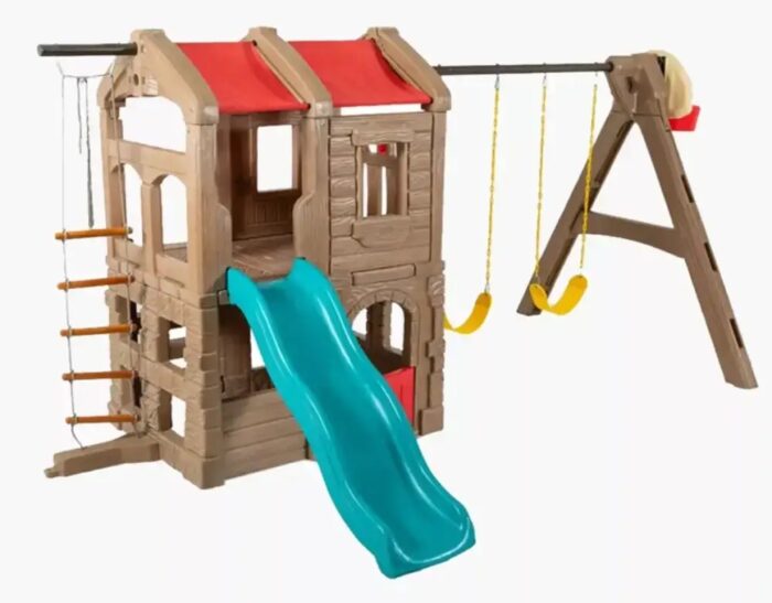 Outdoor Swings Slide Treehouse Set with Basketball Toss - Image 2