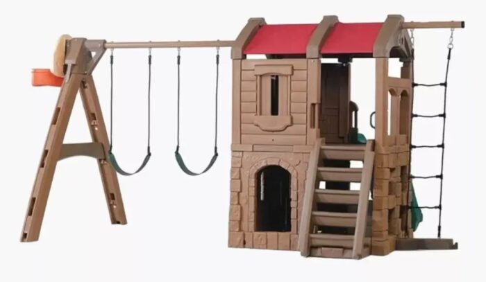 Outdoor Swings Slide Treehouse Set with Basketball Toss - Image 3