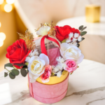 Valentine Gift Dessert Hamper with Two Red Velvet Cheesecake Brownies - Small Pink Velvet Box