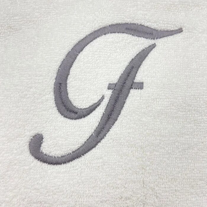 Iris Embroidered For You Bath Towel 70 x 140 Cm 600 Gsm White 100% Cotton Letter "F" Silver Thread Set of 01 - Image 2