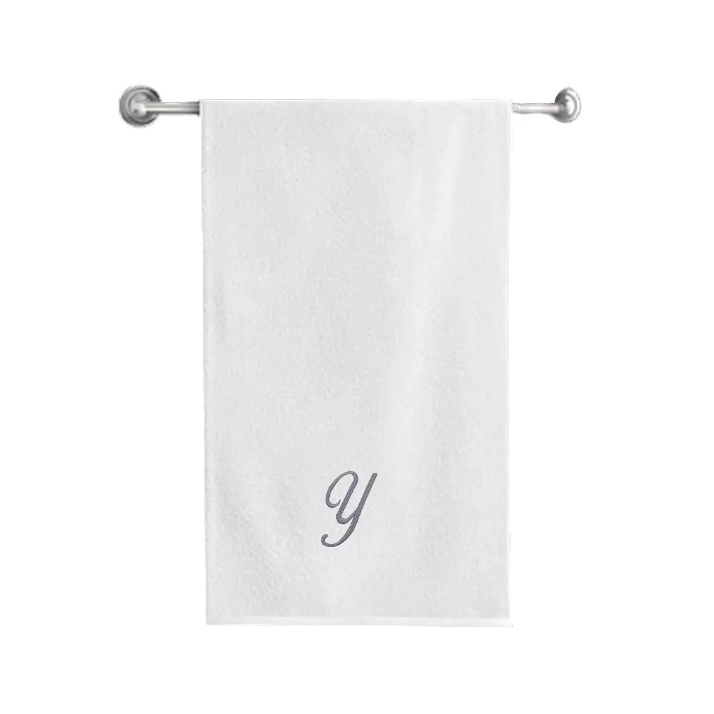 BYFT001952 Iris Embroidered For You Bath Towel 70 x 140 Cm 600 Gsm White 100% Cotton Letter "Y" Silver Thread Set of 01 - Image 1
