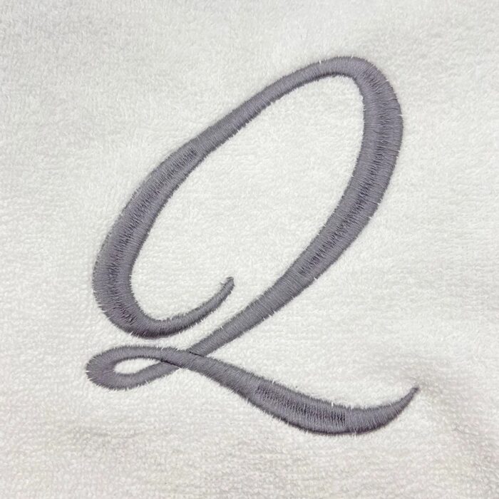 Iris Embroidered For You Bath Towel 70 x 140 Cm 600 Gsm White 100% Cotton Letter "Q" Silver Thread Set of 01 - Image 2