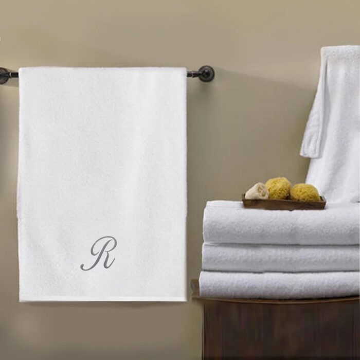 Iris Embroidered For You Bath Towel 70 x 140 Cm 600 Gsm White 100% Cotton Letter "R" Silver Thread Set of 01 - Image 3