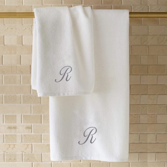 Iris Embroidered For You Bath Towel 70 x 140 Cm 600 Gsm White 100% Cotton Letter "R" Silver Thread Set of 01 - Image 4