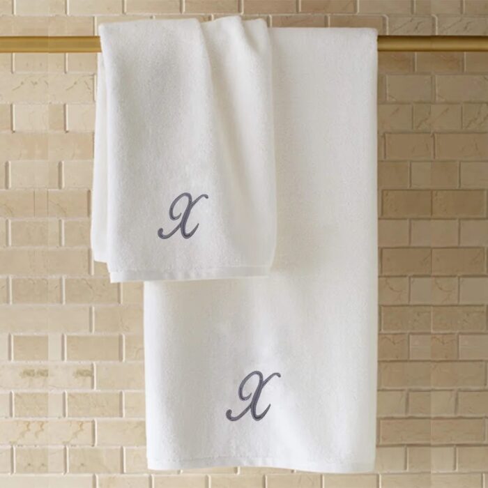 Iris Embroidered For You Bath Towel 70 x 140 Cm 600 Gsm White 100% Cotton Letter "X" Silver Thread Set of 01 - Image 4