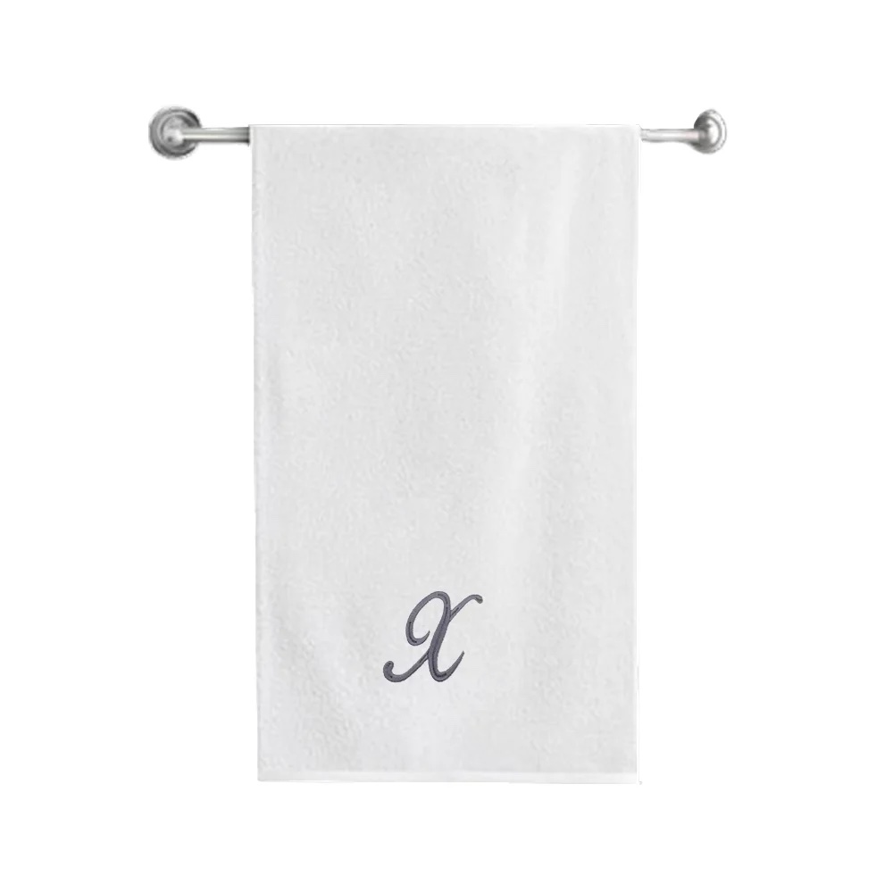 BYFT001983 Iris Embroidered For You Bath Towel 70 x 140 Cm 600 Gsm White 100% Cotton Letter "X" Silver Thread Set of 01 - Image 1